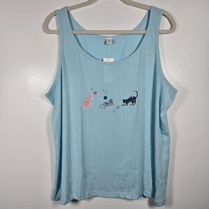 NEW Kim Rogers Blue Kitty Cats Playing Ball Of Yarn Tank Top Size XL